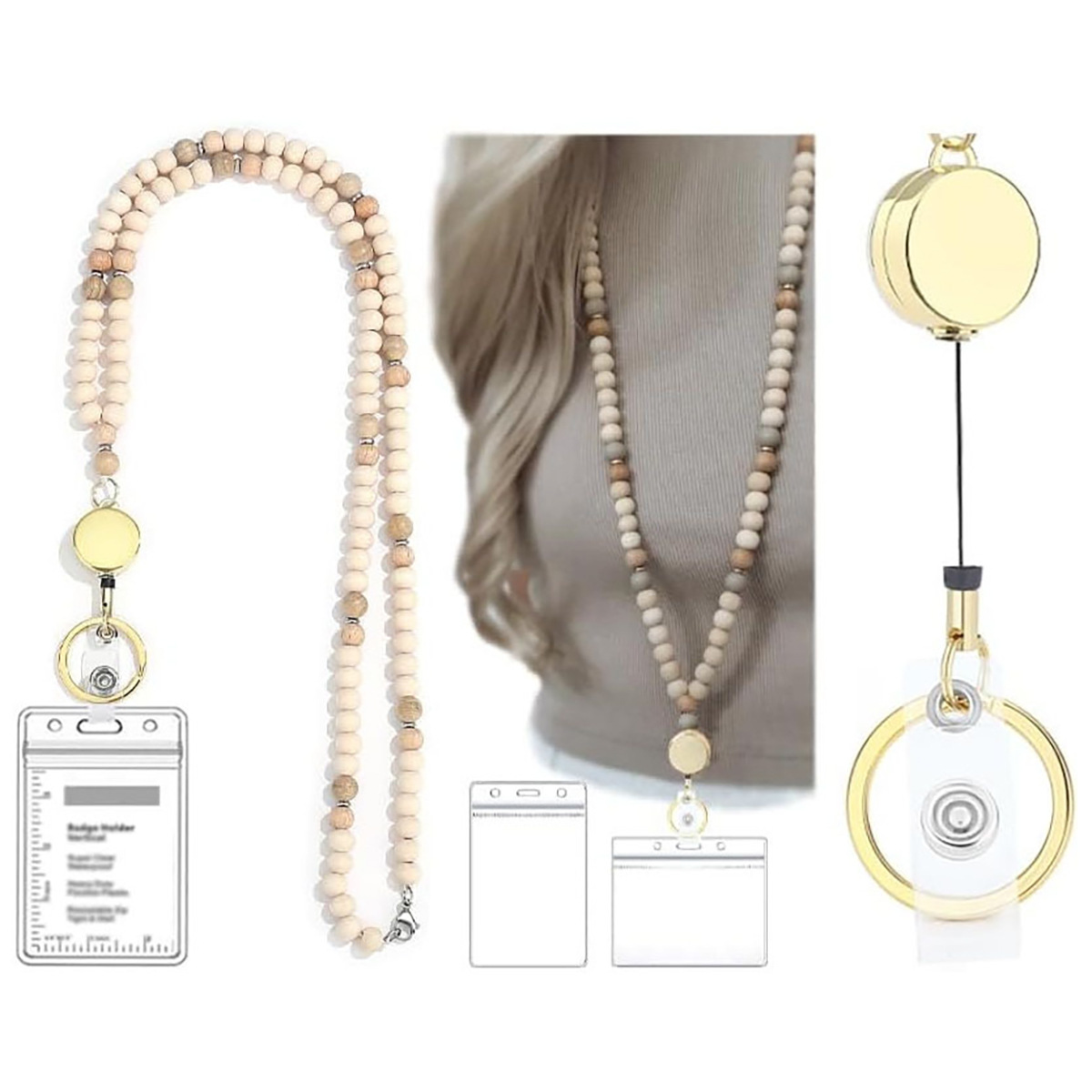 Amazon Hot Selling Handmade Beaded Easy Pull-up Lanyard Necklace Keychain Lanyard Multicolor Optional Card Holder