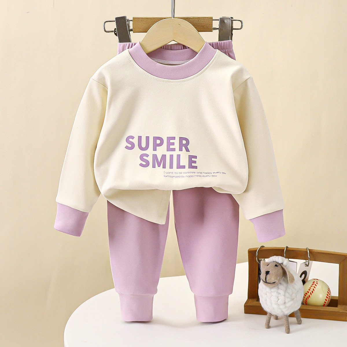 Picture of Children's Underwear suit Double-Sided Fleece Autumn Clothes Autumn Trousers Boys Home Clothes Autumn and Winter Girls' Pajamas Round Neck New
