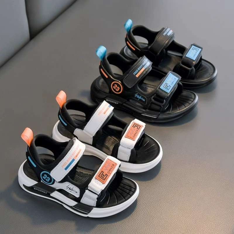 Boys Sandals 2025 New Summer Middle and Big Kids Korean Style Little Boy Shoes Genuine Leather Soft Sole Children's Beach Shoes Trendy
