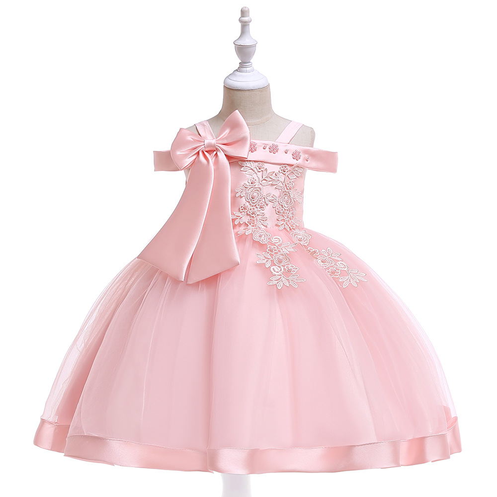 Picture of Flower Girl Dress Suspender Dress One Shoulder Beaded Princess Dress Mesh Twill Forged Cloth Kidsren's Wedding Dress
