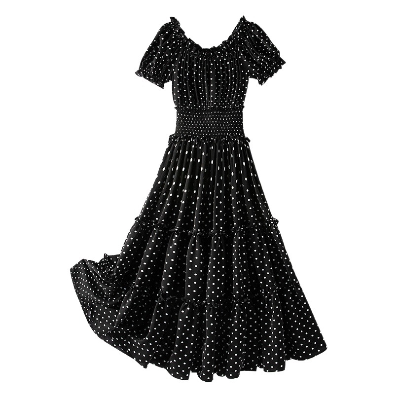 Spot 2021 Summer Plus Size Women's Fat mm Polka Dot Dress Slimming Look Waist Chiffon Skirt Fat Girl Long Skirt