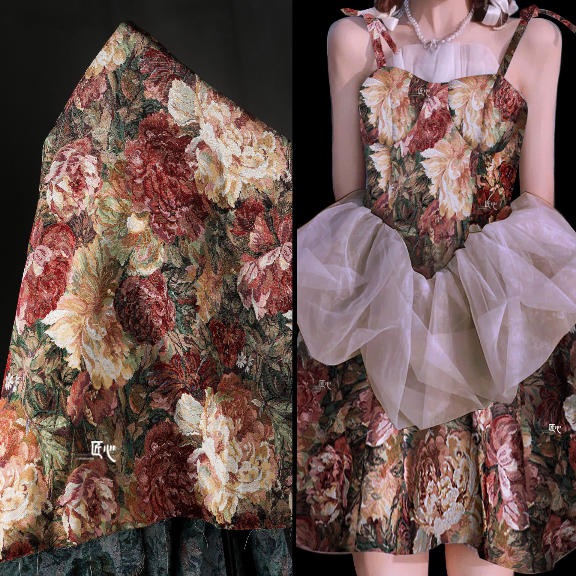 Picture of Colorful Sunflower Jacquard Oil Painting Texture Fabric Artistic Creative Clothing diy Jacket Bag Designer Fabric