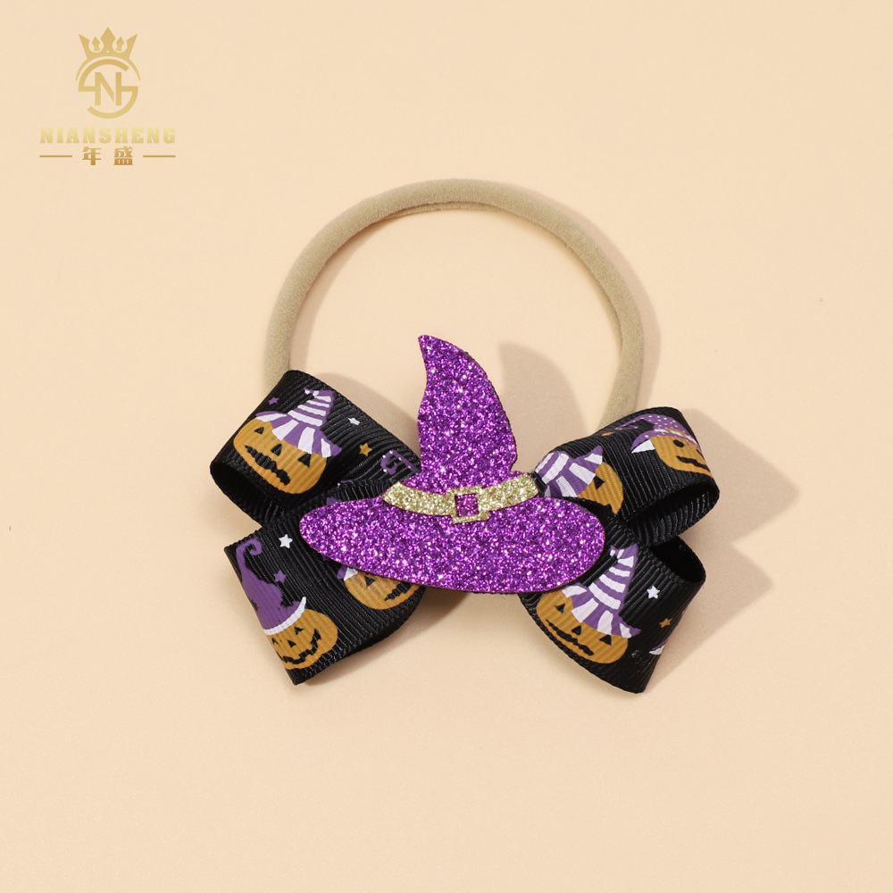 Picture of European and American New Children's Hair Band Halloween Hat Witch Pumpkin Skull Print Bow Baby Hair Accessories