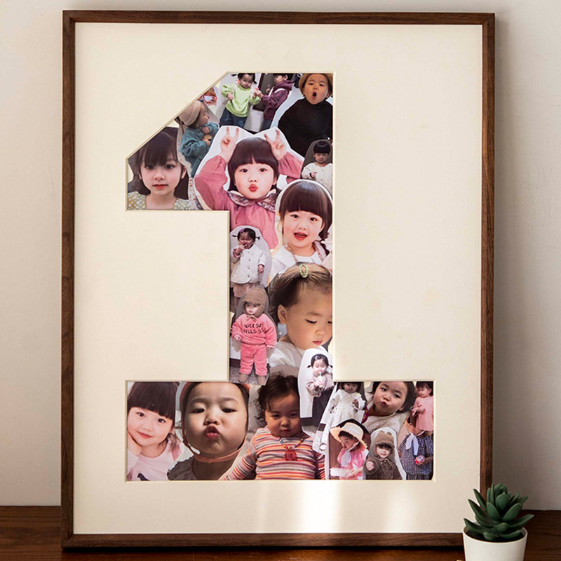 Picture of Baby growth memorial photo frame solid wood wall-mounted photo frame made of picture frame 1-year-old children's day gift table
