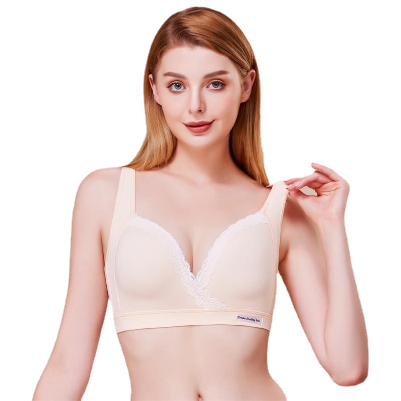 Picture of Nursing Bra Cross-Shaped Lace No Steel Ring Comfortable Push-Up Pregnancy and Postpartum Convenient Breastfeeding Nursing Bra Thin