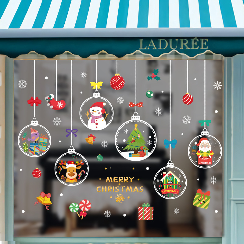 Cross-border Christmas stickers explosions Santa Elk electrostatic stickers combination window glass Christmas decorations