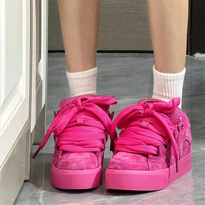 American Dragon Fruit Bread Shoes Original Suede Stitching Retro Rose Red Sneakers for Women Low-Top Casual Shoes for Women
