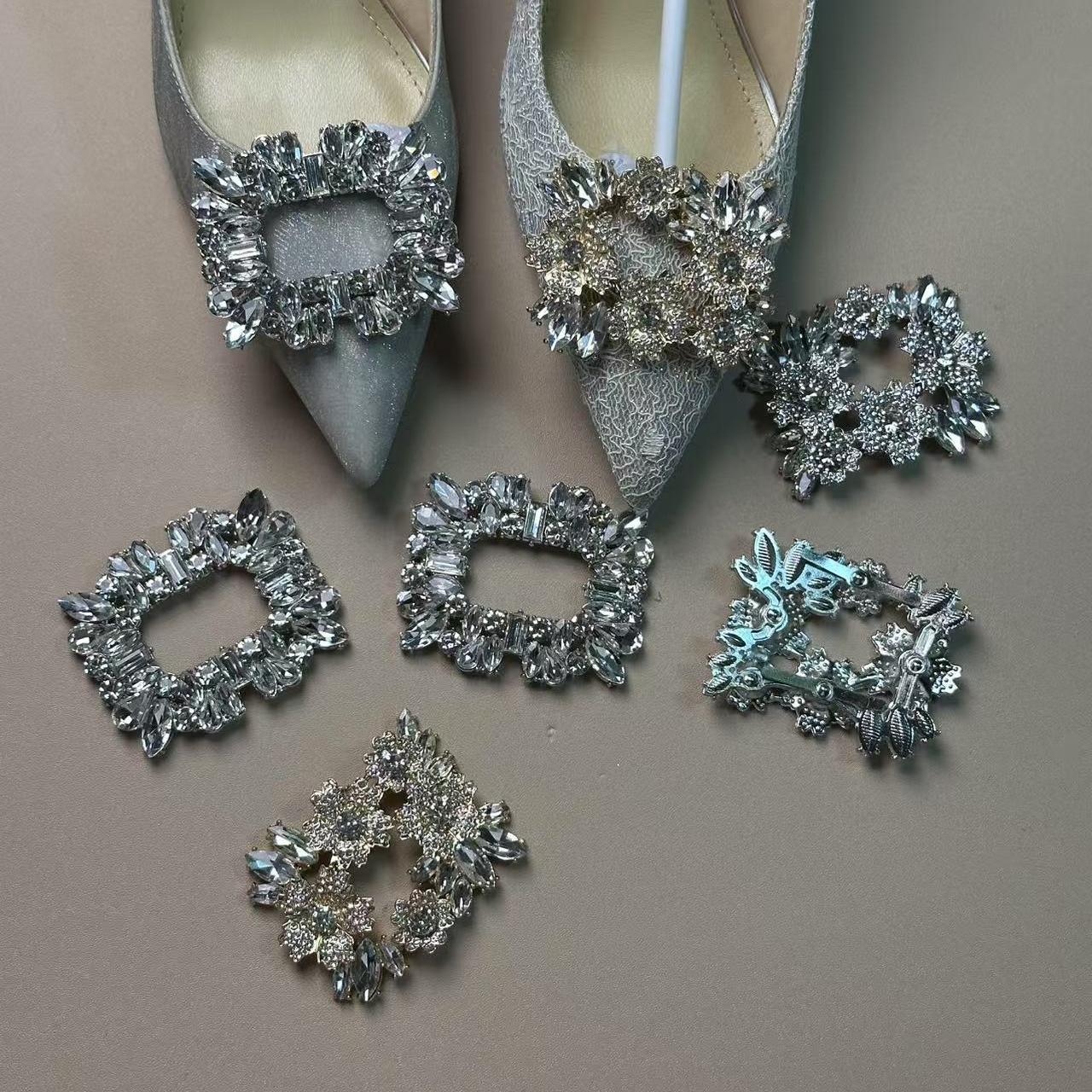 Cross-Border Women's Shoe Accessories Versatile Shoe Surface Decoration Classic Diamond Square Buckle High-Heeled Women's Shoes Toe Decoration Buckle Accessories Wholesale