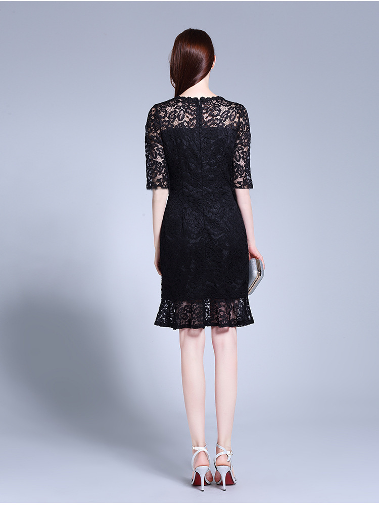 Picture of Big Sale Black Mini Dress Summer New Style Fat mm European Station Ruffled Cut Out Lace Dress Export
