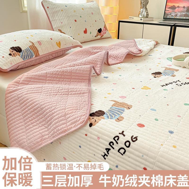 Picture of Milk Velvet Bed Cover Three-Piece Set, Class a Maternal and Infant Grade, Autumn and Winter Single Quilted Non-Slip Bed Sheet, Coral Velvet Kang Cover, Thickened