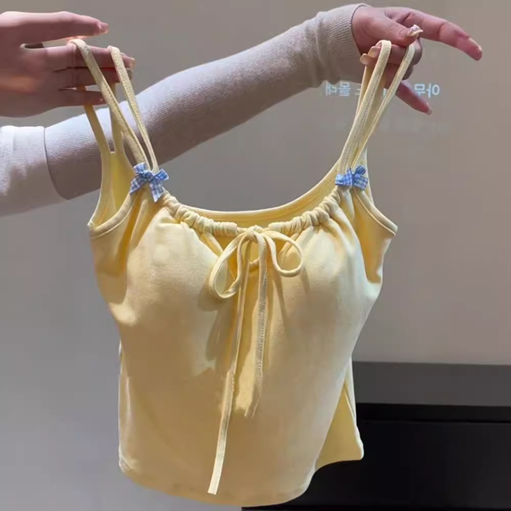 American Style Spice Girl Bow with Chest Pad Camisole Women's Summer Meat Covering Chic Small-range Beautiful Back Top