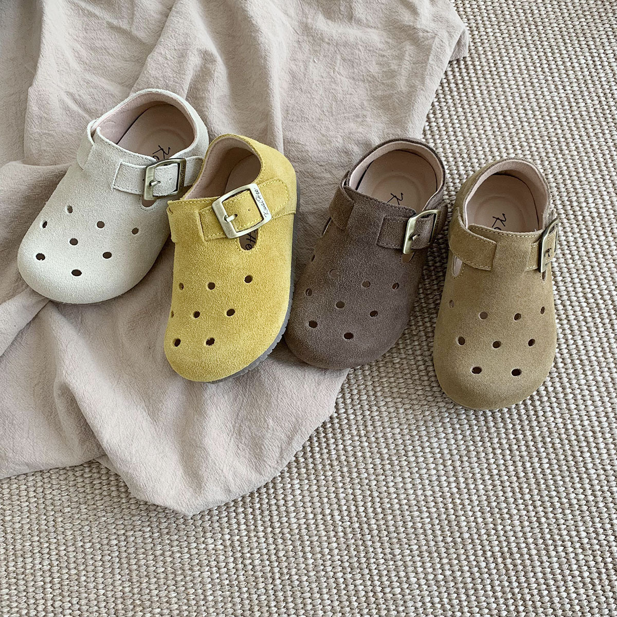 South Korea Children's Shoes Children's Genuine Leather Birkenthal Shoes Girls Small Leather Shoes Casual Shoes Boys Witch Hollow Vintage Roman Hole Shoes