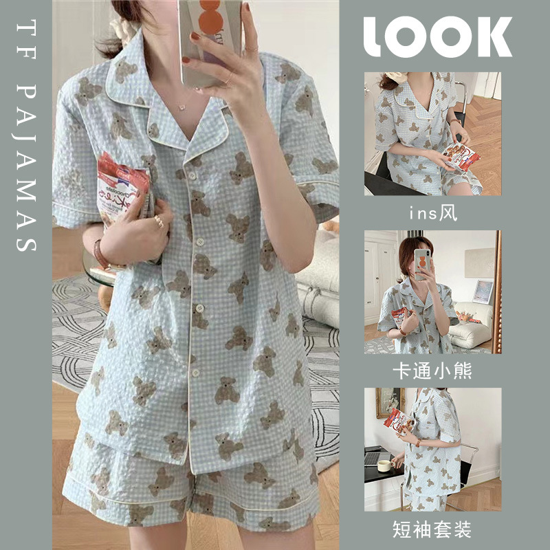 Pajamas Women's Summer ins Style Cartoon New Arrival Cute Students Casual Short-sleeved Shorts Women's Home Clothes