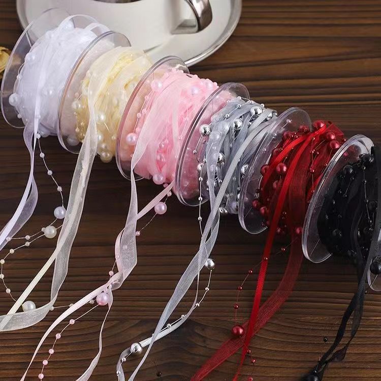 New Bead Love Yarn Pearl Ribbon Handmade Bow Woven Belt Flower Bouquet Packaging Sand Belt Flower Shop Materials and Supplies