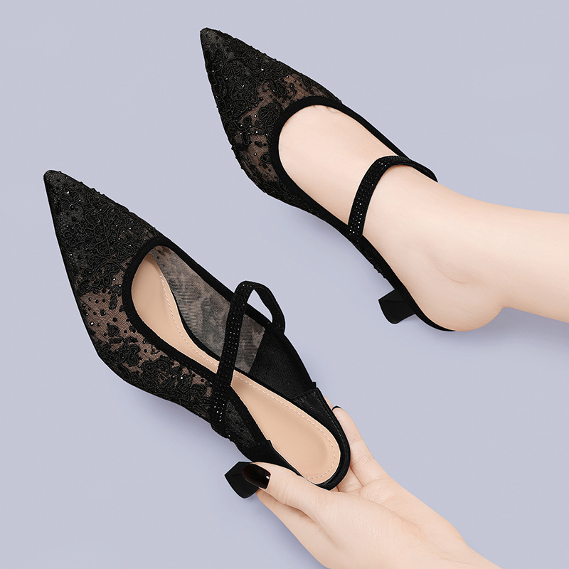 Beautiful Fashion Half Slippers Women's Summer Outwear High Heel Mueller Shoes Elegant High-grade Mesh Hollow Sandals