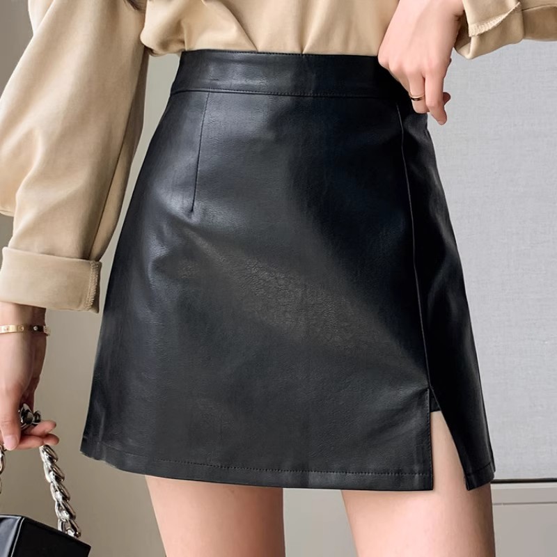 New Skirt Slim-fit Women's Leather Skirt 2024 Spring and Autumn Women's Clothing Korean Style High Waist Skirt Hip Skirt Women's Slim Look Trendy