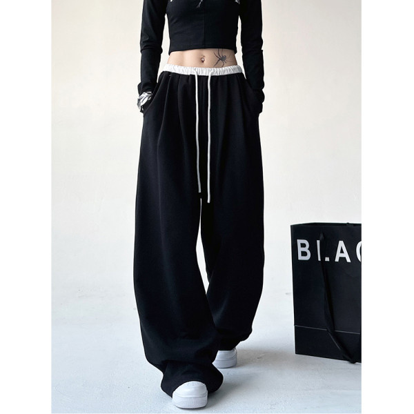 2024 American Black Sports Pants Women's Spring and Autumn Loose Casual Thickened Sweatpants Tall Long Wide-leg Pants