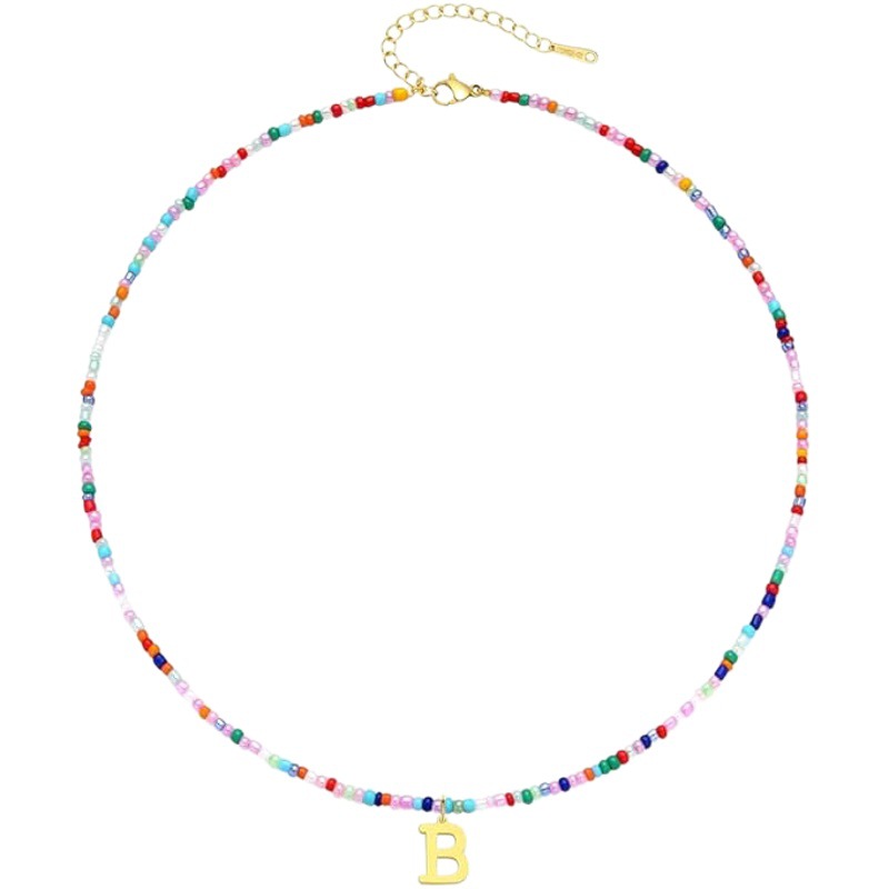 European and American Bohemian Necklace Color Rice Beads 18k Gold-plated Stainless Steel Women's Necklace Niche Fashion Jewelry