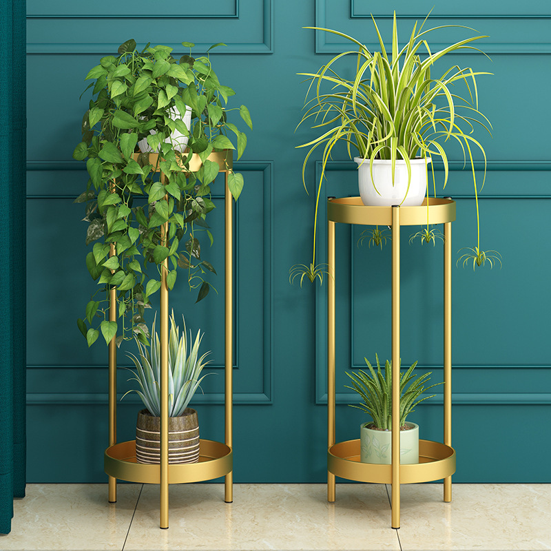 Luxury Balcony Flower Stand for Green Plants, Indoor Iron Art Floor Shelf for Living Room, Hanging Plant Pot Rack