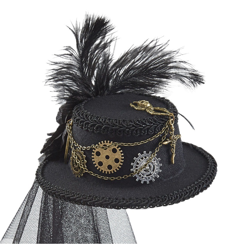 Steampunk bowler hat gear accessories jewelry lolita mesh Dark Flower party performance decoration small hat