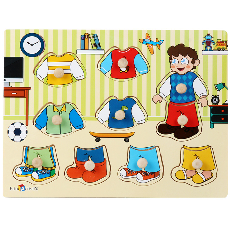 Picture of Factory wholesale hand-held board early education educational toys digital letters animal puzzle beneficial intelligence baby wooden toys