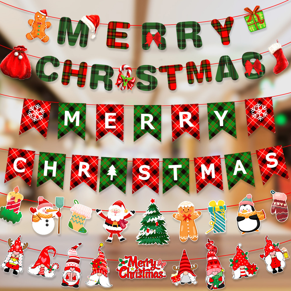 Picture of Christmas Decorations Christmas Pull Flag Hanging Flag Holiday Banner Party Decoration Paper Cartoon Christmas Pull Flower String Flag