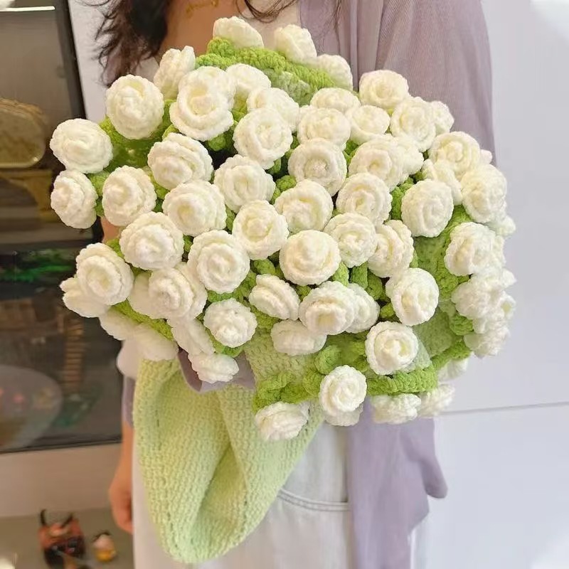 Picture of Pointed Rose Bouquet Blanket Pure Hand Woven DIY Wool Material Pack Creative Crochet Flower Blanket Gift