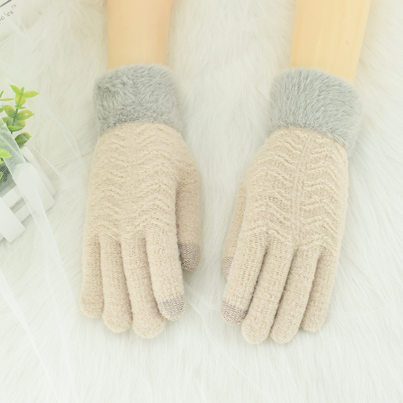 Picture of Gloves women's winter knitted plus velvet padded warm touch screen five-finger wool driving outdoor cold wave riding wholesale