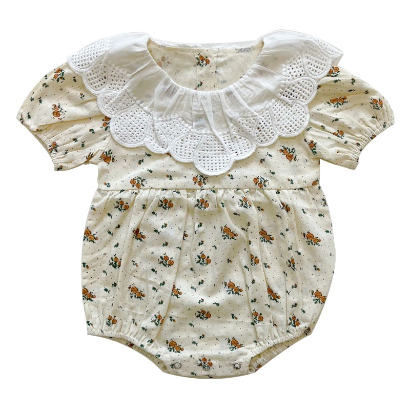 Ins Summer 2024 Girls Floral Jumpsuit Baby Short-Sleeved Fart Clothing Fashionable Baby 100-Day Banquet Clothing