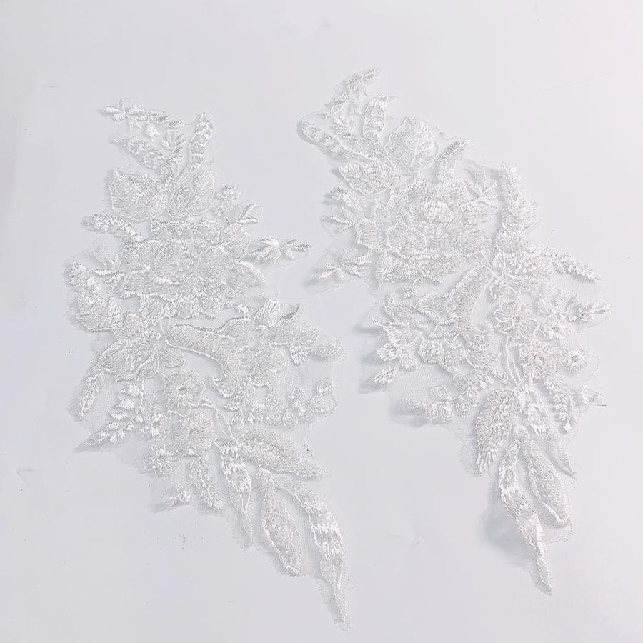 Picture of Haowu New Style Bead Bead Tube Bead Embroidery Pair Wedding Stickers Bridal Dress Flower Stickers Garment Lace Accessories Cloth Stickers