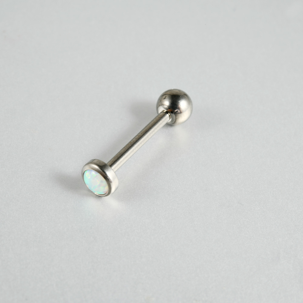 Picture of F-136 Titanium Inlaid Nebula Opal Flash Opal Tongue Nail Zircon Tongue Nail Internal Thread G23 Titanium Lip Nail Body Piercing