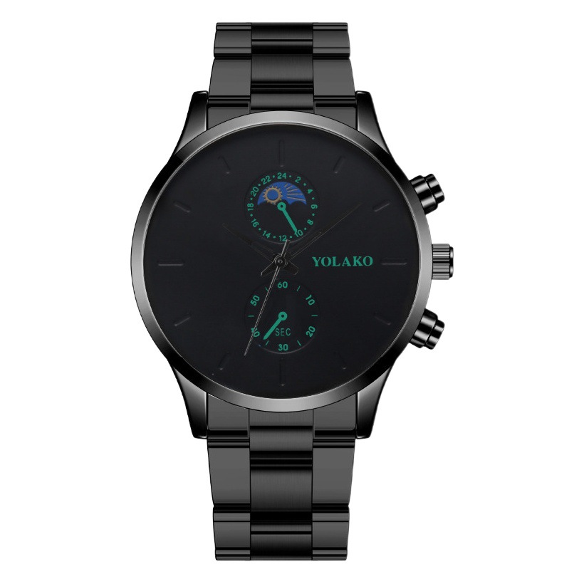 New Foreign Trade Hot Model Cross-Border Hot Selling Fashion Two-Eyed Moon Men's Watch Men's Watch Steel Band Men's Quartz Watch