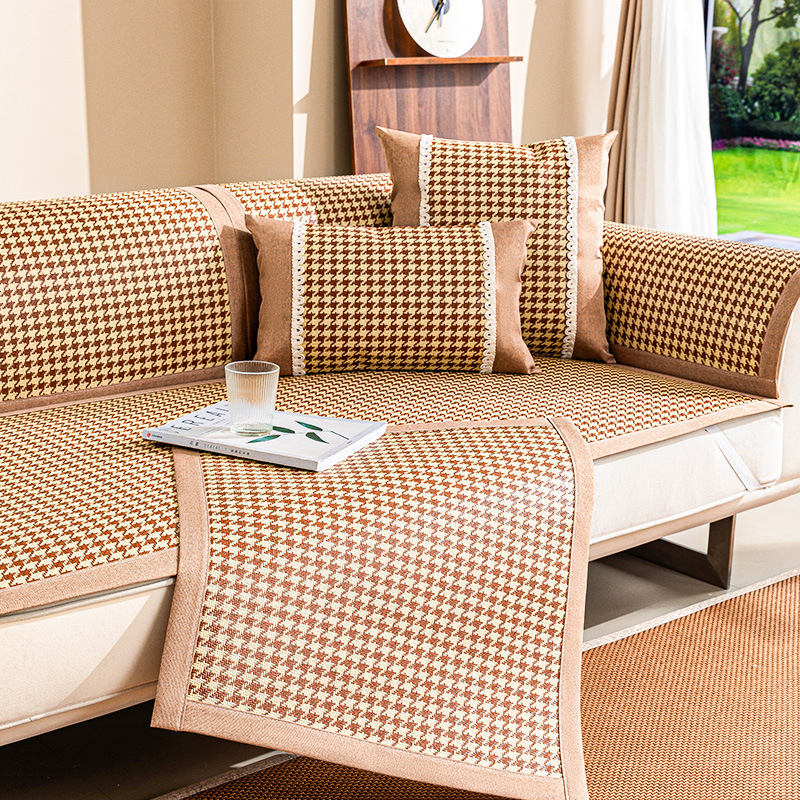 2025 New Summer Ice Silk Rattan Mat Sofa Cushion Summer Cold Mat Cushion Non-slip Leather Sofa Cover Cross-border