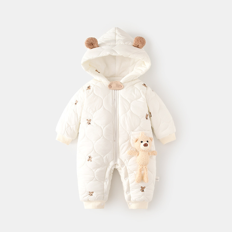 Baby Cotton-added Outfit Baby Cotton-padded Outfit All-in-one Coat Autumn and Winter Thickened Climbing Clothes Children's Hooded Windproof Cotton-padded Coat
