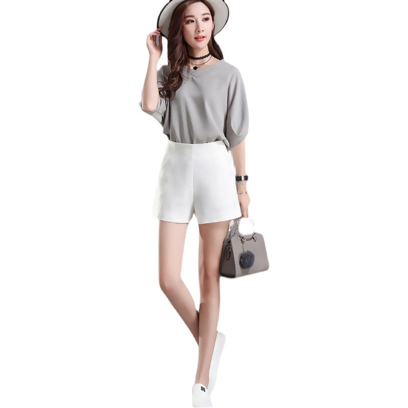 High Waist Suit Shorts 2023 Autumn and Winter Loose Slimming Black Outer Chiffon Casual Thin A- Shaped Wide-Leg Pants