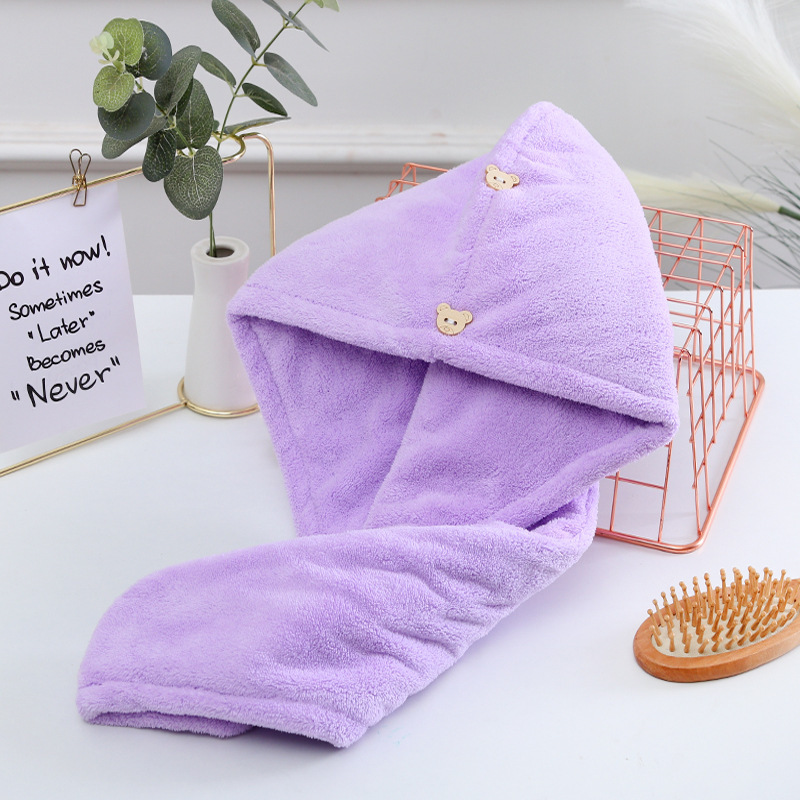 Picture of Dry Hair Cap Thickeneded High-Density Coral Velvet Girls' Absorbent Shower Cap with Edge Dry Hair Towel Quick-Drying Autumn and Winter Turban