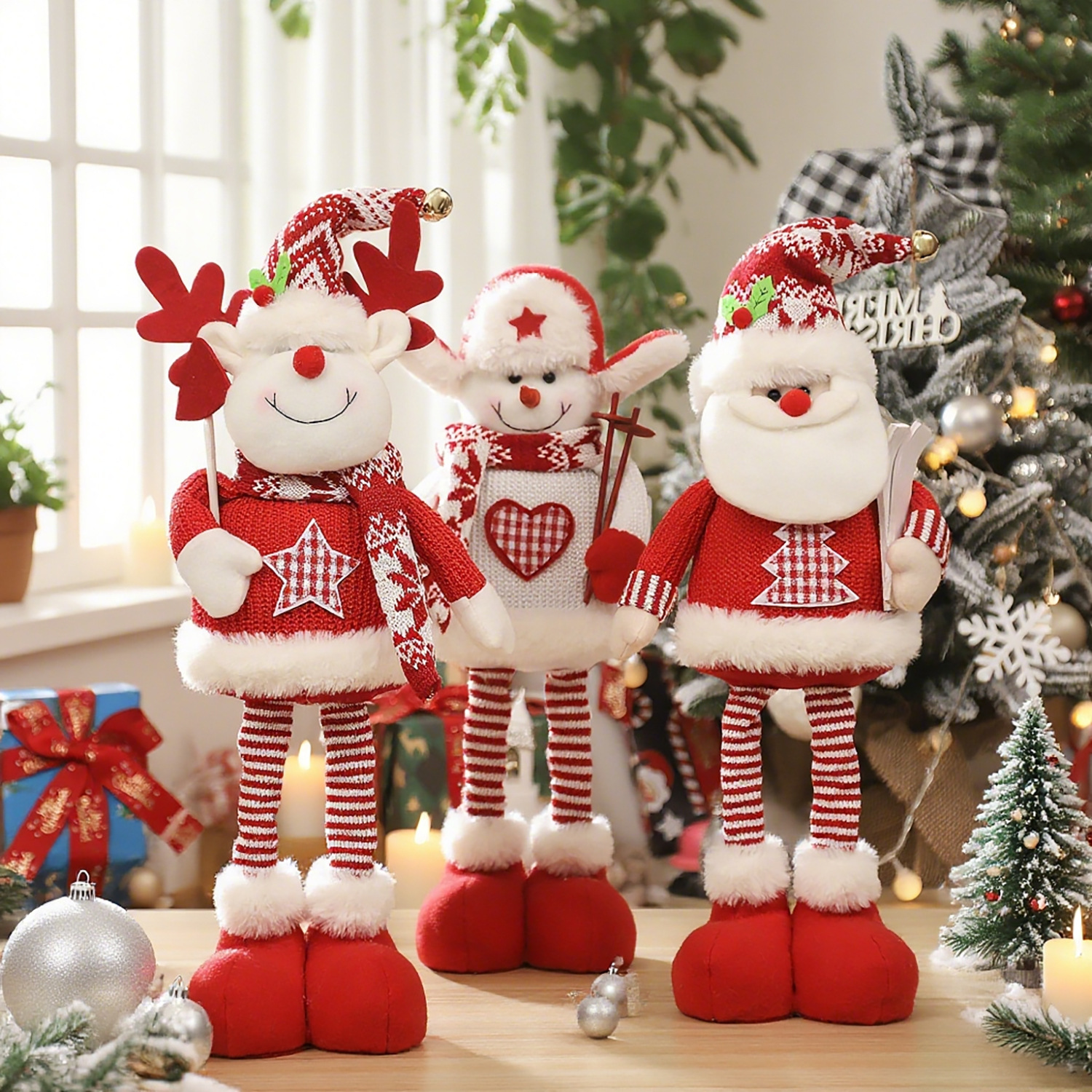 Christmas decoration cartoon knitted retractable doll decoration elderly standing doll window decoration props wholesale