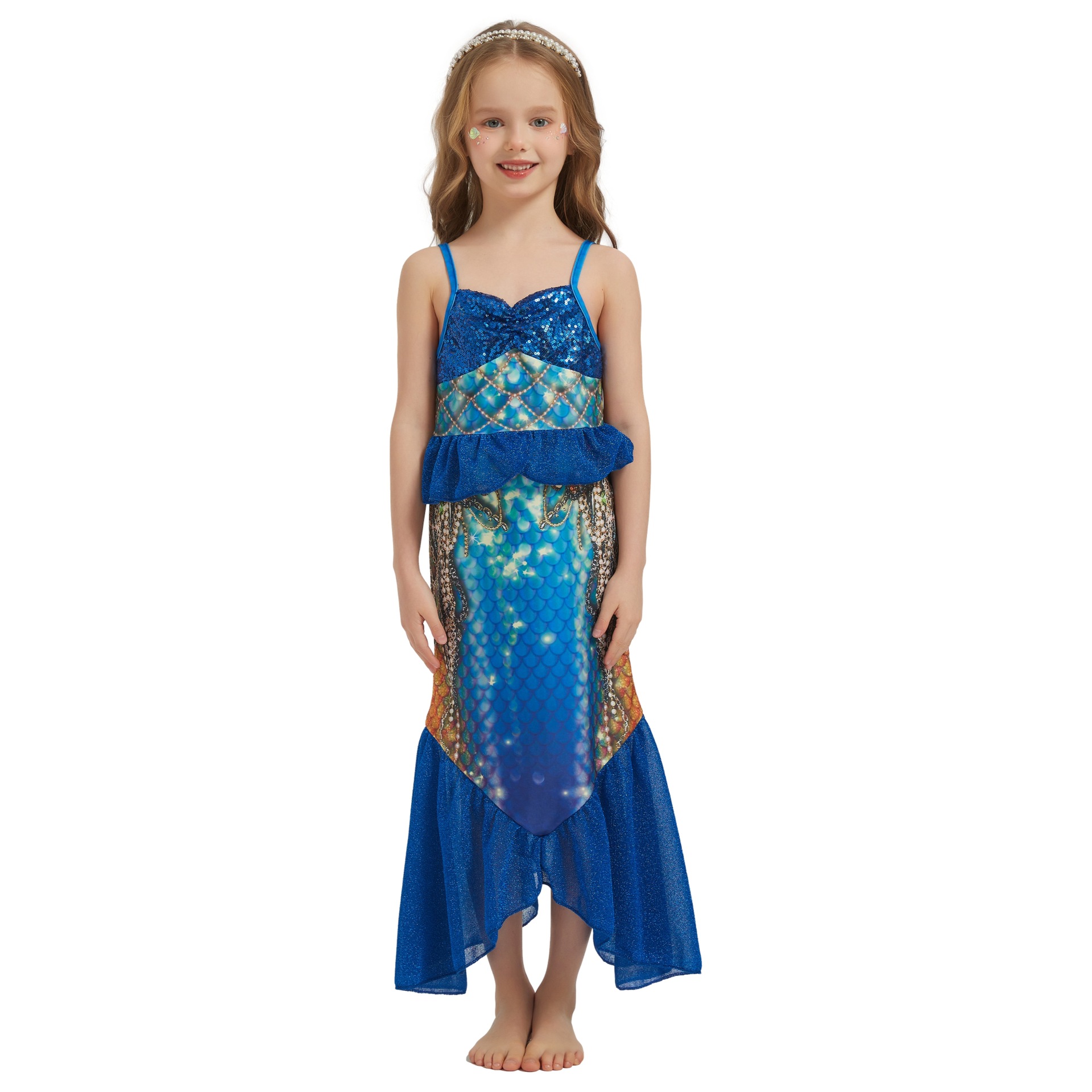 Picture of Cross-Border Foreign Trade Girls Mermaid Sequin Dress Children's Fashionable Sleeveless Mermaid Princess Dress Fishtail Long Dress
