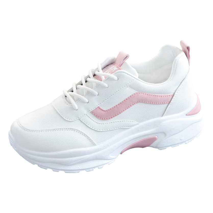 White shoes for female students leather surface spring and summer new mesh breathable thick bottom Korean style thick bottom sneaker daddy shoes