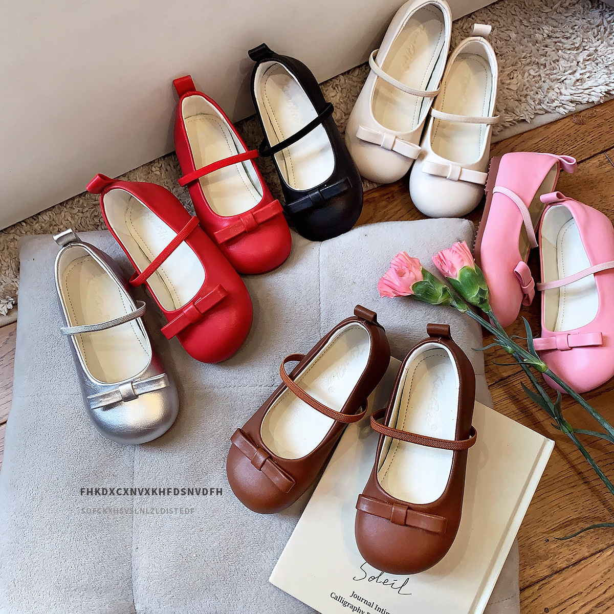 Koji Little Chanel Style Bowknot Children's Shoes for Young Girls, Soft Sole Shallow Mouth Kids' Shoes, Baby Flats