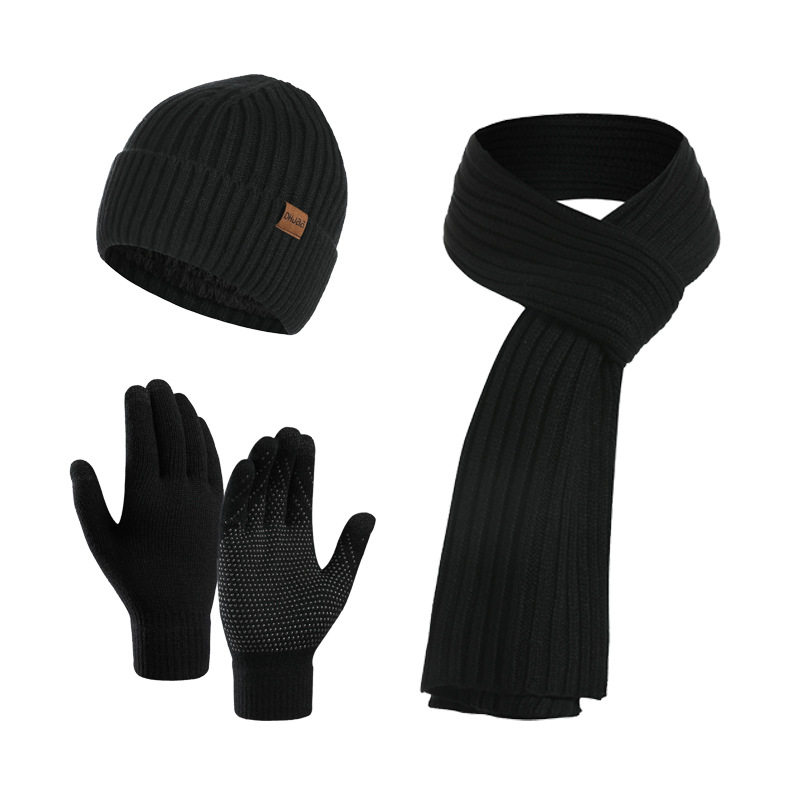 Picture of Factory autumn and winter New European and American knitted hat set Amazon men and women winter solid color scarf hat three-piece set
