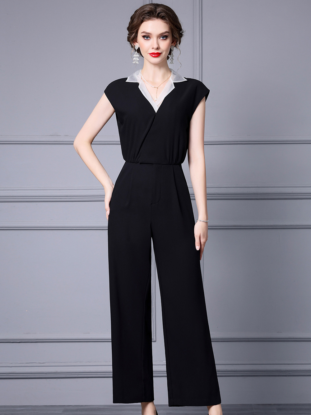Zhili Elegant Goddess Style Jumpsuit Women's 2025 New Summer Wear High-End Suit Collar Waist Slimming Look Wide Leg Pants