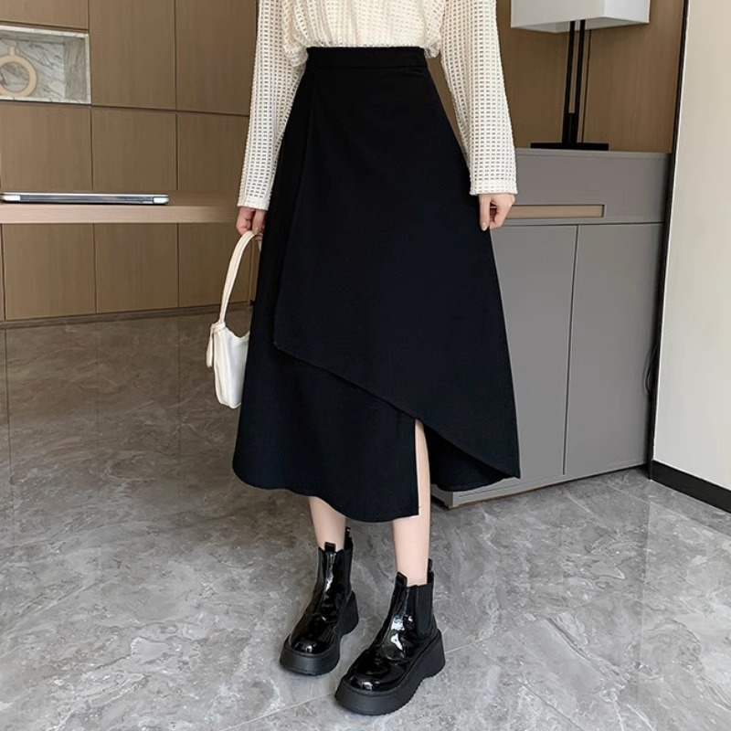 chubby girl plus size Korean High Waist Irregular Skirt 2024 Spring Hip Thigh Thick Butt Big Belly Covering Skirt
