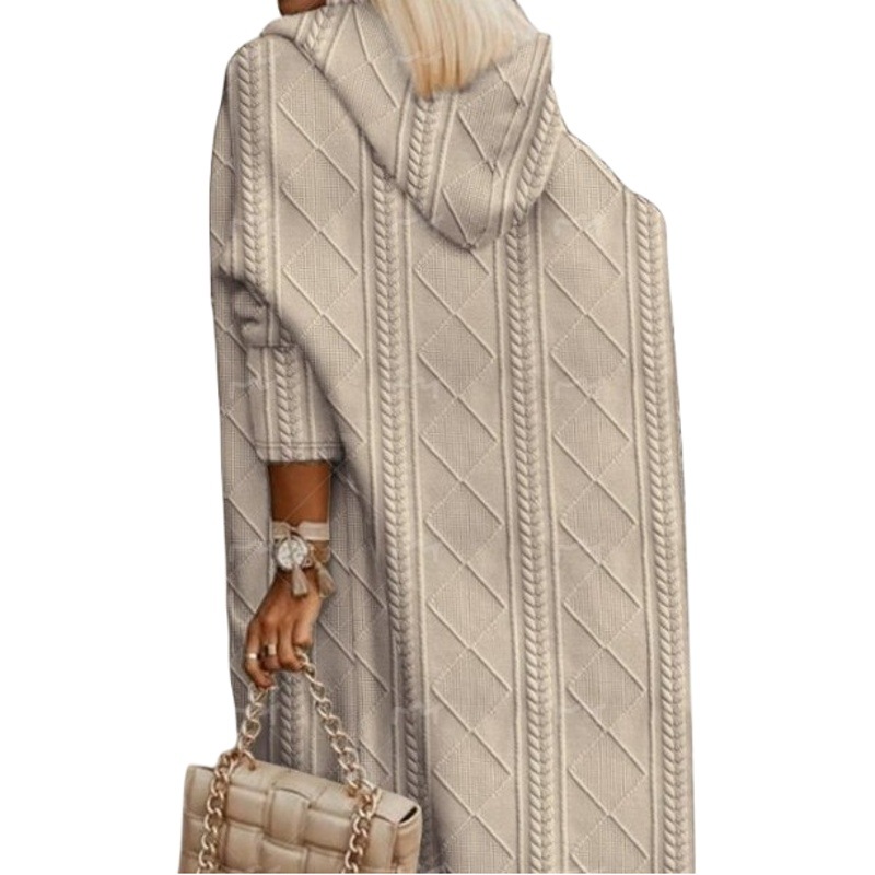 2023 autumn and winter new ladies foreign trade Europe and the United States cross-border Amazon twist texture hooded long trench coat