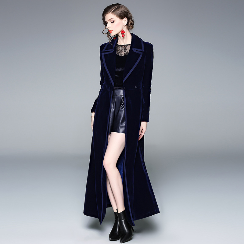 Picture of Blue Velvet Coat Autumn and Winter Fashion Elegant Dress Collar Professional Thickened Long Texture Windbreaker Cross-border Women's Clothing