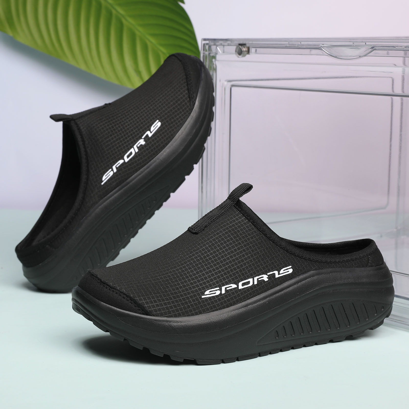 Swing Shoes Women's Casual Height-increasing 2024 New Style Slip-on Lazy Mesh Shoes Spring and Summer Breathable Single Cloth Shoes Thick Sole Half-drag