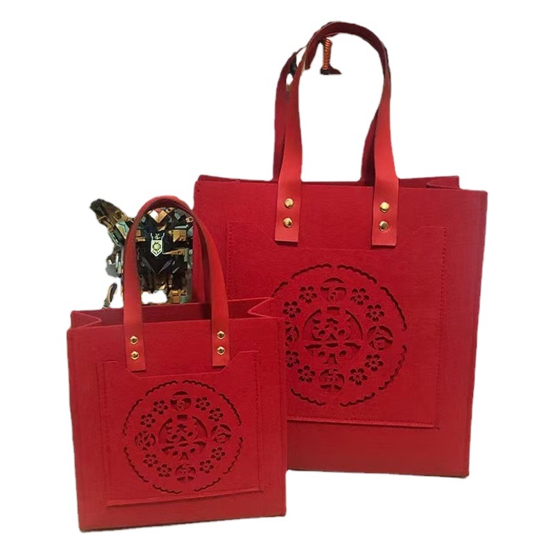 Wholesale Felt Gift Bags for Weddings, Birthdays, and Festivals, Thickened Fashionable Leather Handle Felt Bags, Non-Woven Fabric Bags, Customizable