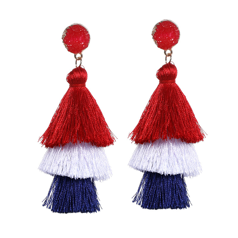 Picture of European and American Foreign Trade popular high-end fashion bohemian three-layer tassel earrings simple temperament exaggerated earrings for women