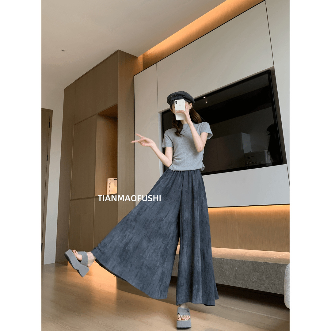 Tie-dyed Ice Silk Culottes Women's Summer New High Waist Slimming Hose Loose Casual Wide Leg Culottes Source-generation