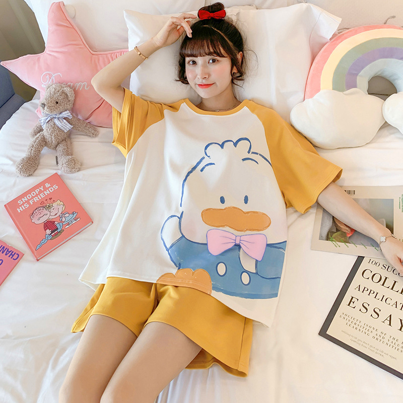 Pajamas Women's Summer Short-sleeved Shorts Loose Cute Cartoon Casual Outwear Pajamas Summer Women's Home Clothes suit
